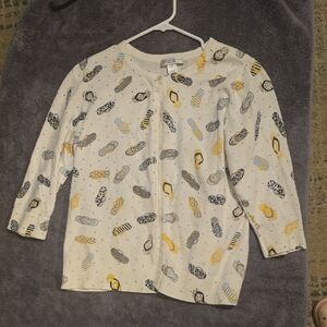 Christopher & Banks White and Yellow Patterned Cardigan